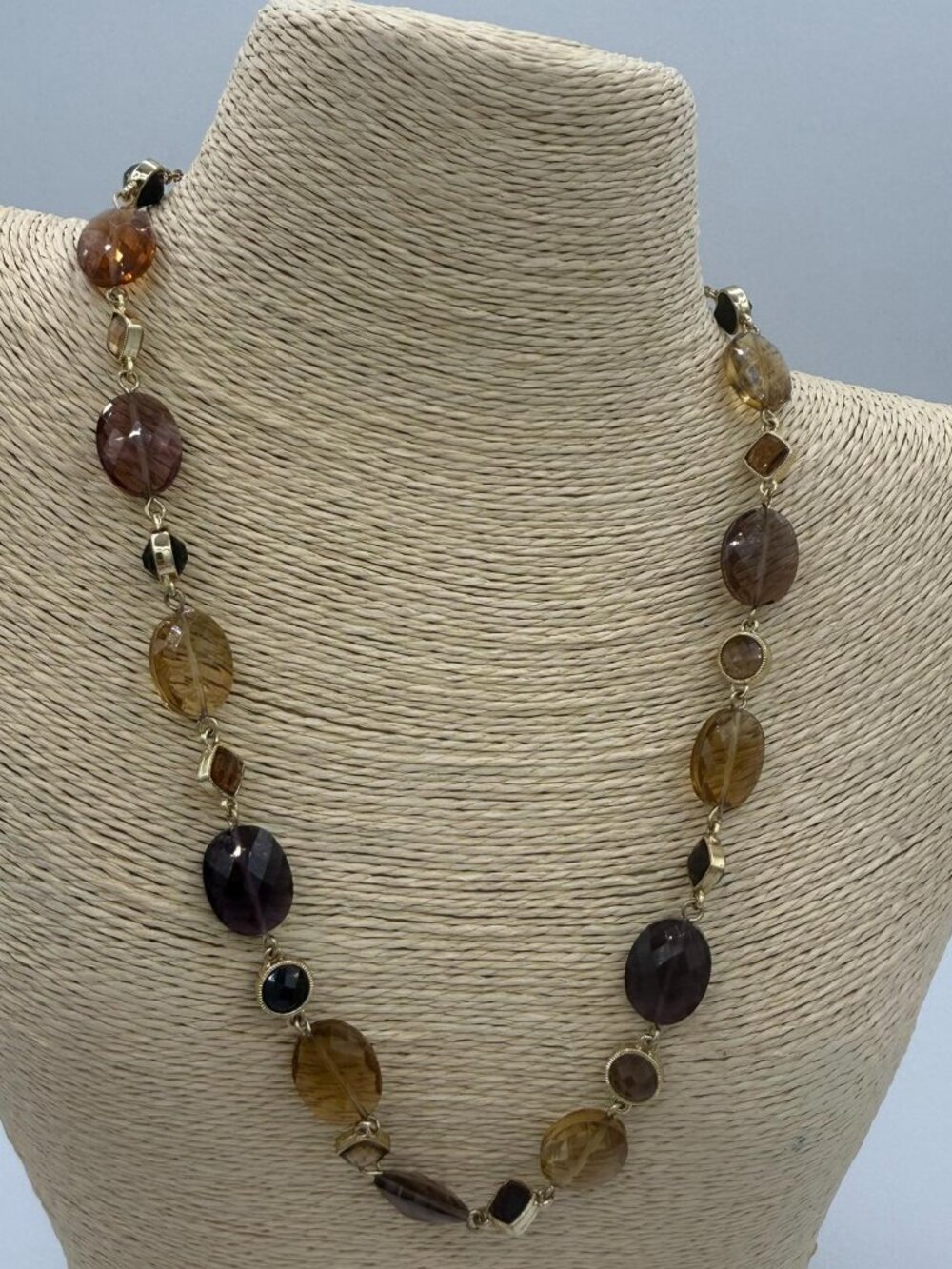 Brooks Brothers Statement Necklace Multi Stone Gold Tone Long Necklace